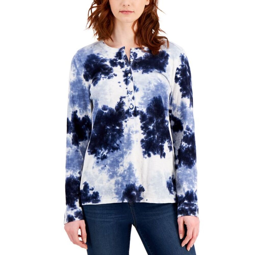 Style & Co Cotton Tie Dyed Henley Top